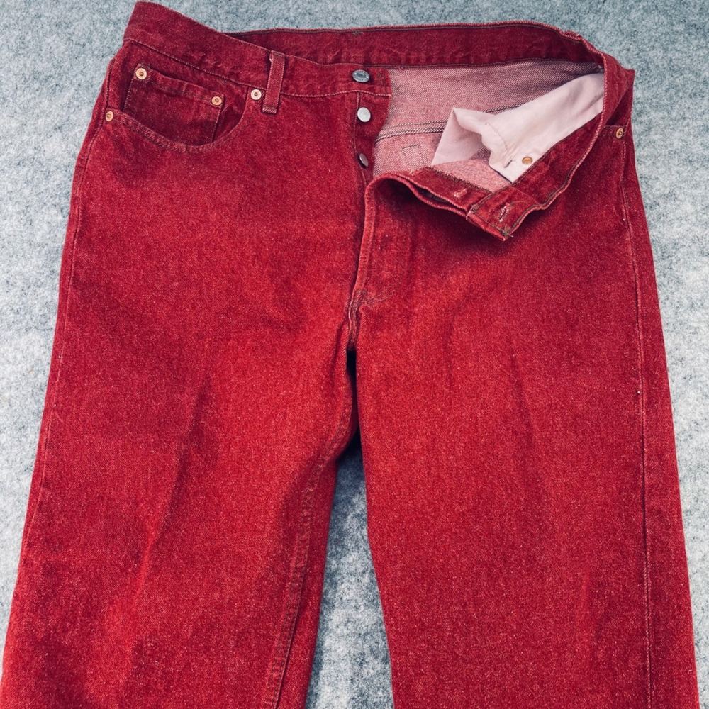 Vintage Levi 501 Jeans Men 38x32 Red Button Fly Baggy Denim Made in USA 1990s - Picture 2 of 16